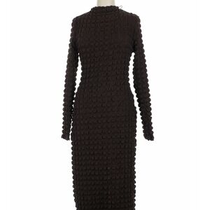 Chocolate Ces Femme Cocktail Textured Long Sleeve Dress